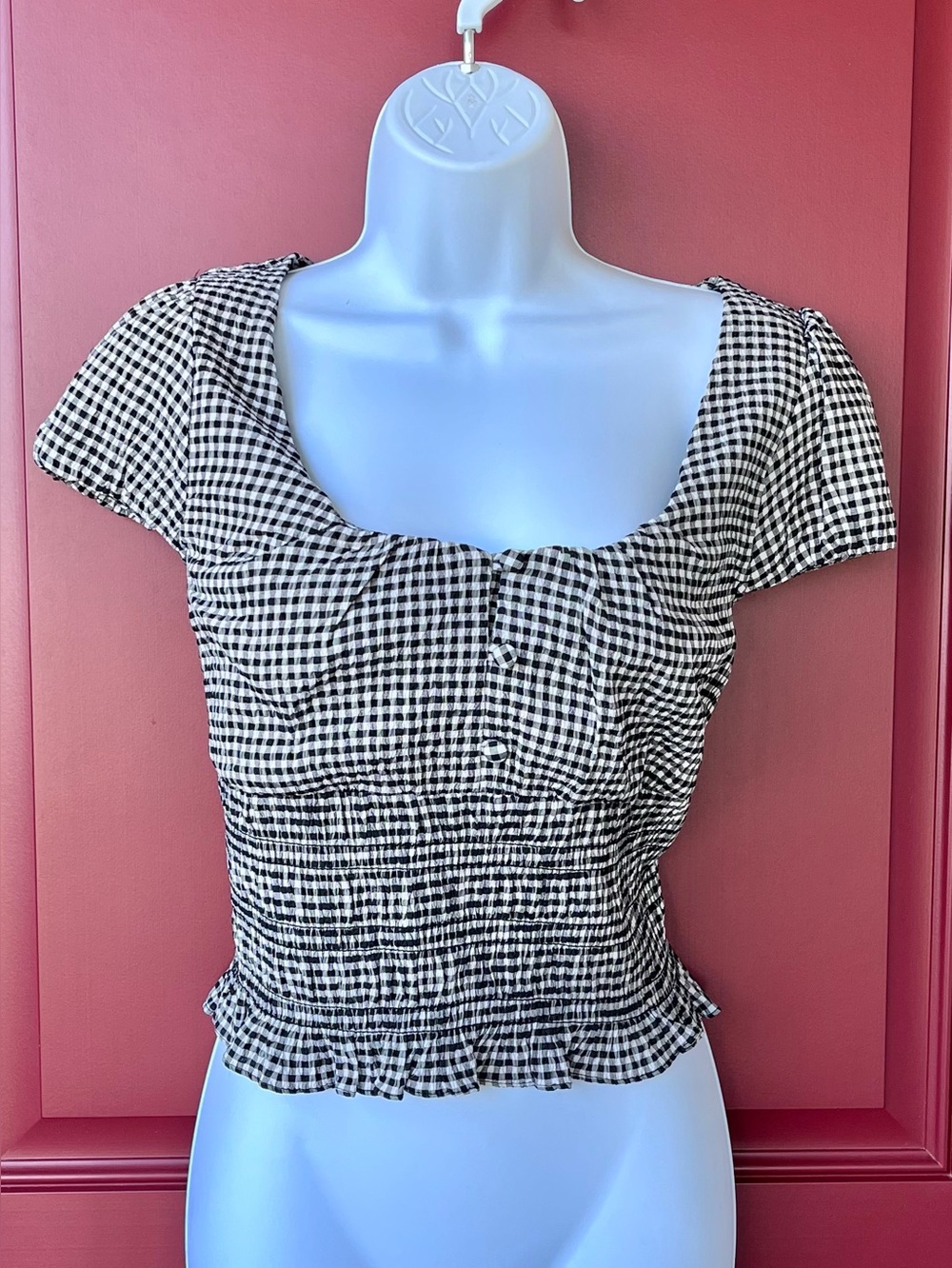 NWT Topshop Gingham Shirred Crop Top